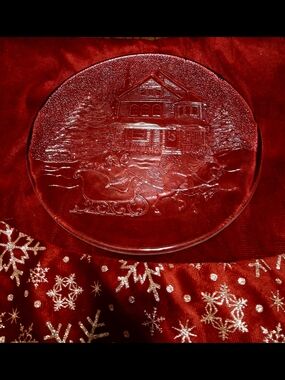 Clear Glass Holiday Plate with Sleigh Scene